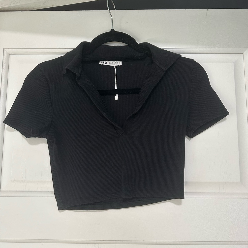 Zara Black Collared Crop Top